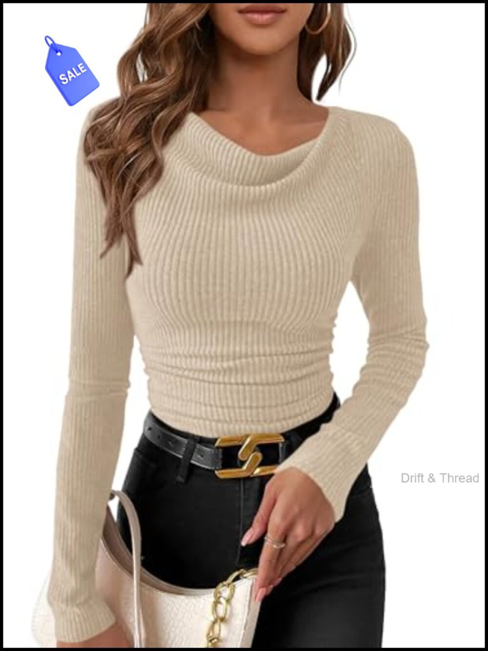 Women's Cowl Neck Ruched Ribbed Knit Crop Top Long Sleeve Fall Shirt